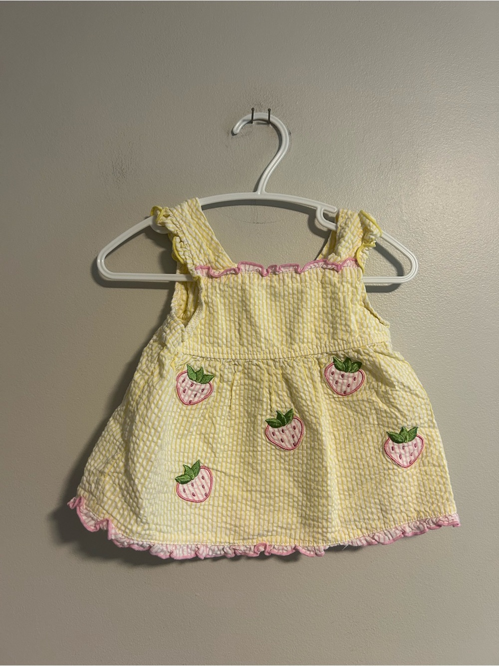 Baby works 12m Yellow stripe with Pink Strawberry tank top